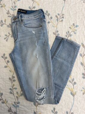 Express Light Blue Distressed Skinny Jeans for Women